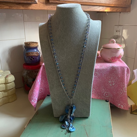 Blue Mother of pearl & Crystal Necklace 30" Long - Picture 4 of 12